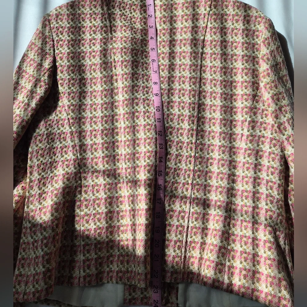​Vintage-Inspired Pink & Sage Green Textured Tweed Blazer - Single Button 14P - Picture 7 of 8